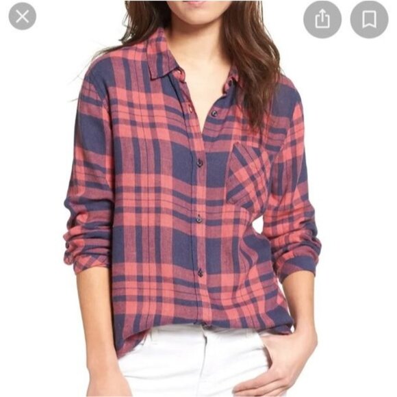 Rails Womens Medium Charli Button Up Shirt Linen Blend Long Sleeve Top - Picture 1 of 9